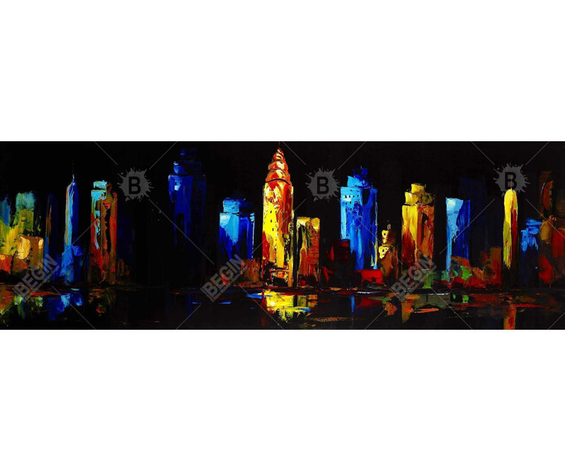 Colorful Buildings on Dark Background - Black Building Canvas