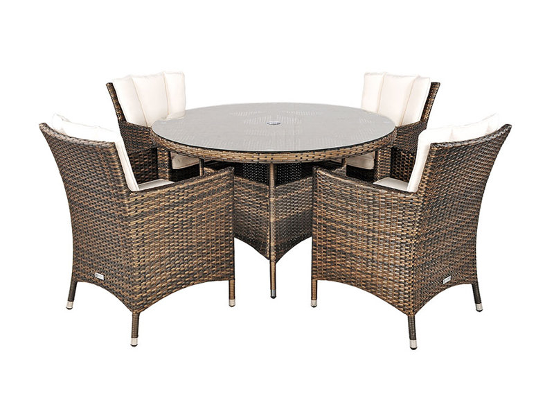 Harold 4 - Person Patio Dining Set Umbrella Hole Included Round Table with Cushions Included