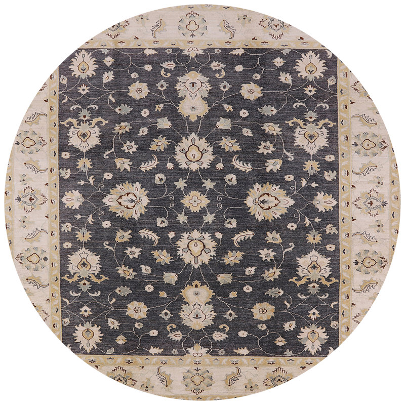 Tapis oriental noir / beige Nicolaus, Rond 7 pi