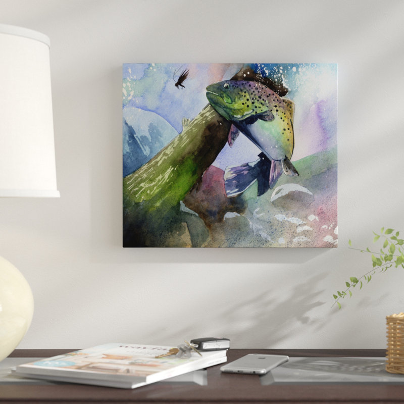 «Trout Fly», reproduction de peinture à l'aquarelle, H 8 po x l 10 po x P 1,5 po, Toile tendue, Pas de tapis