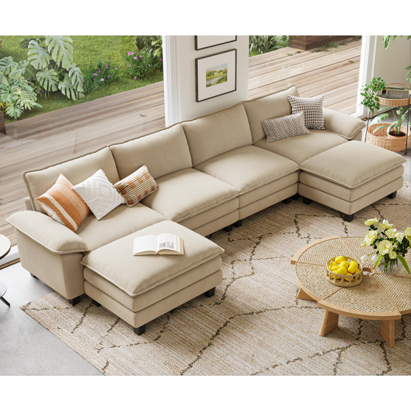  Canapé modulaire en U avec deux repose-pieds Colbey, Blanc
