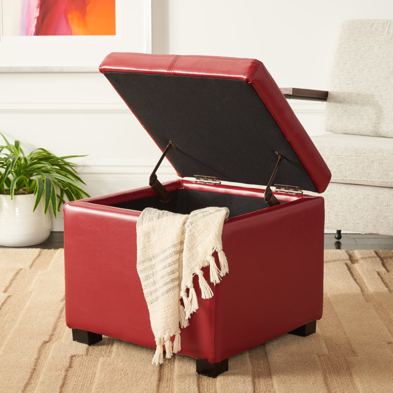 Cube carré avec rangement 18,1 po Maiden, Similicuir rouge