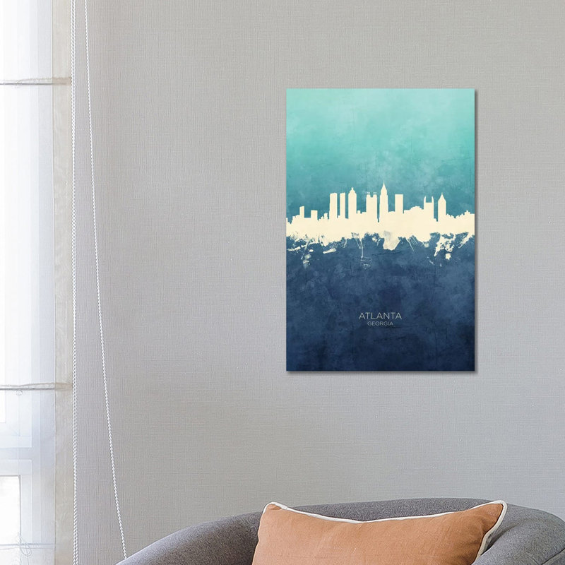 Atlanta Georgia Skyline Navy Cyan by Michael Tompsett - Wrapped Canvas Print, 66.04 cm H x 45.72 cm W x 3.175 cm D