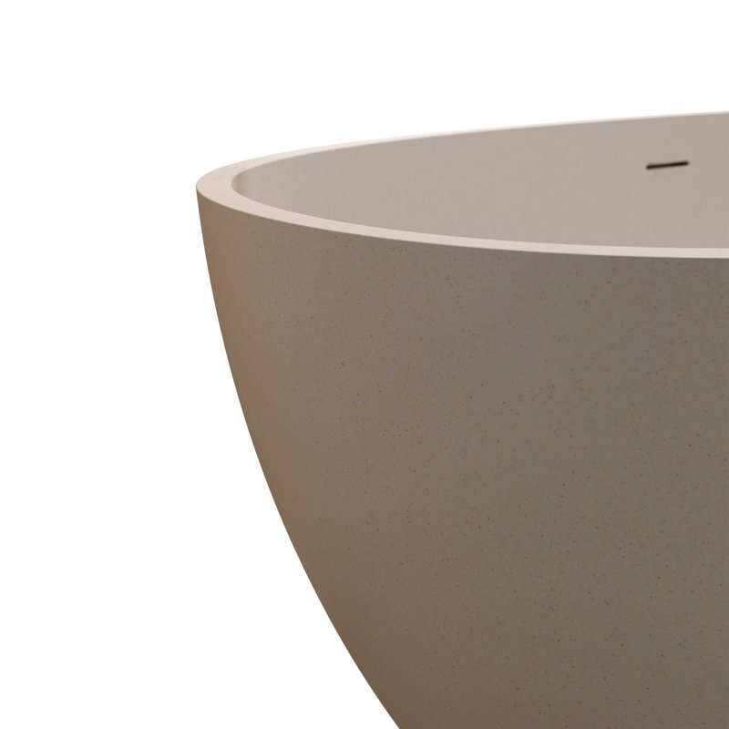 Baignoire de trempage autoportante de 59 pouces avec surface solide, pierre de résine beige, finition teintée, surface de bain confortable, couleur, non glissante, conception ergonomique pour plus de confort