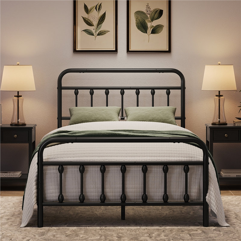 Metal Bed Frame with Vintage Headboard, Small Double (4'), Black