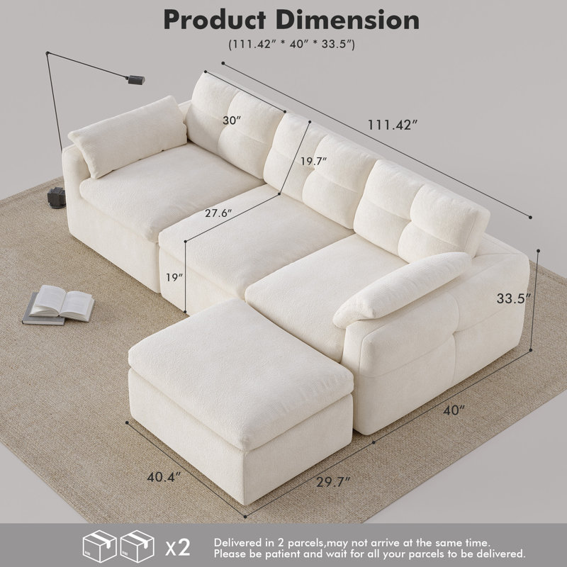 Canapé modulaire modulaire 4 pièces Cloud, Chenille blanche