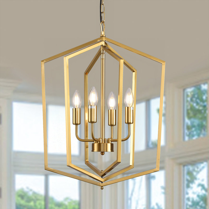 Lustre géométrique à 4 lumières Videl, Doré