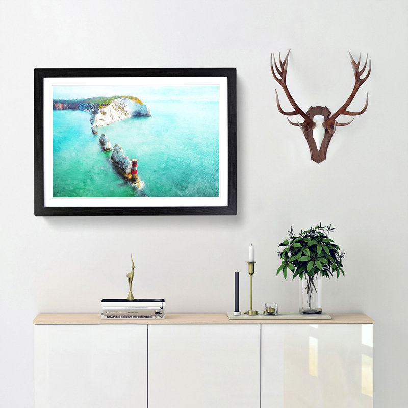 The Needles Isle Of Wight - Single Picture Frame Painting on MDF, Black Framed, 24cm H x 33cm W x 2cm D