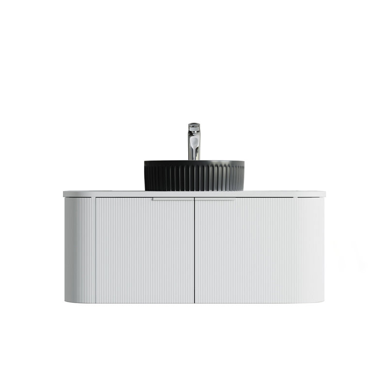Meuble-lavabo simple 40 po avec plateau en marbre Vireo, Noir, Blanc