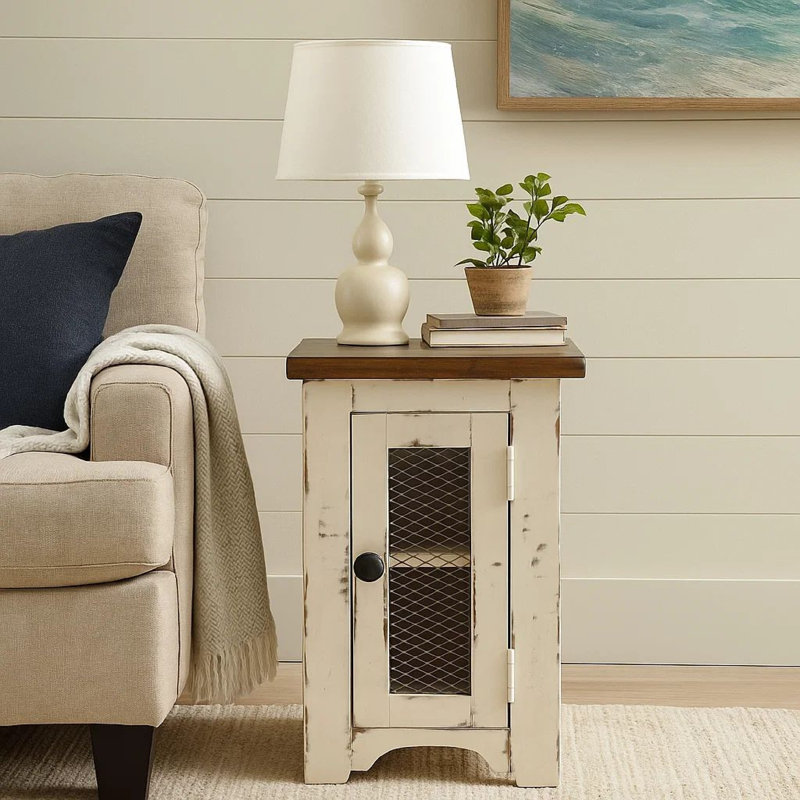 Table de bout avec rangement Danira, Blanc