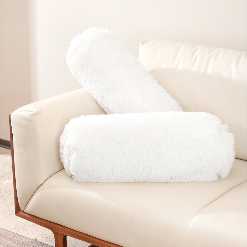Solid Colour Faux Fur Reversible Throw Pillow, White