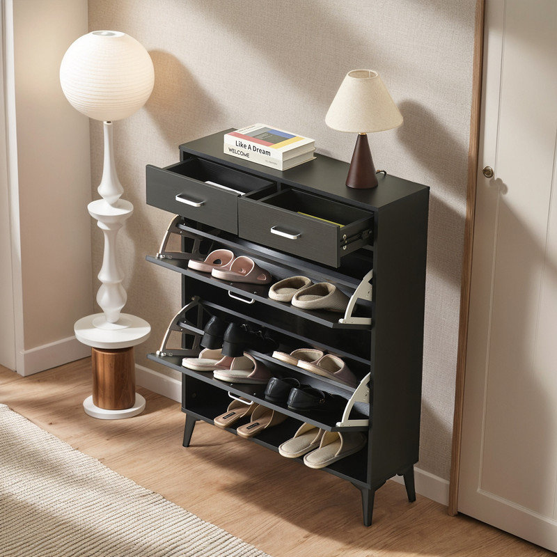16 Pair Flip Down Shoe Storage, Black