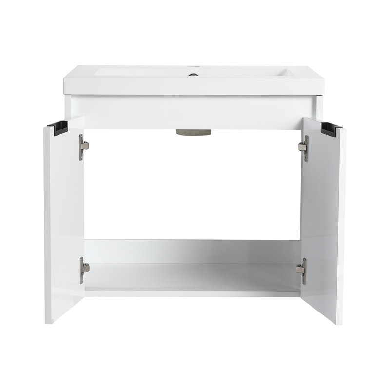 Meuble-lavabo 24 po avec lavabo en résine, 2 portes à fermeture en douceur et 1 armoire murale, fixation à flotteur