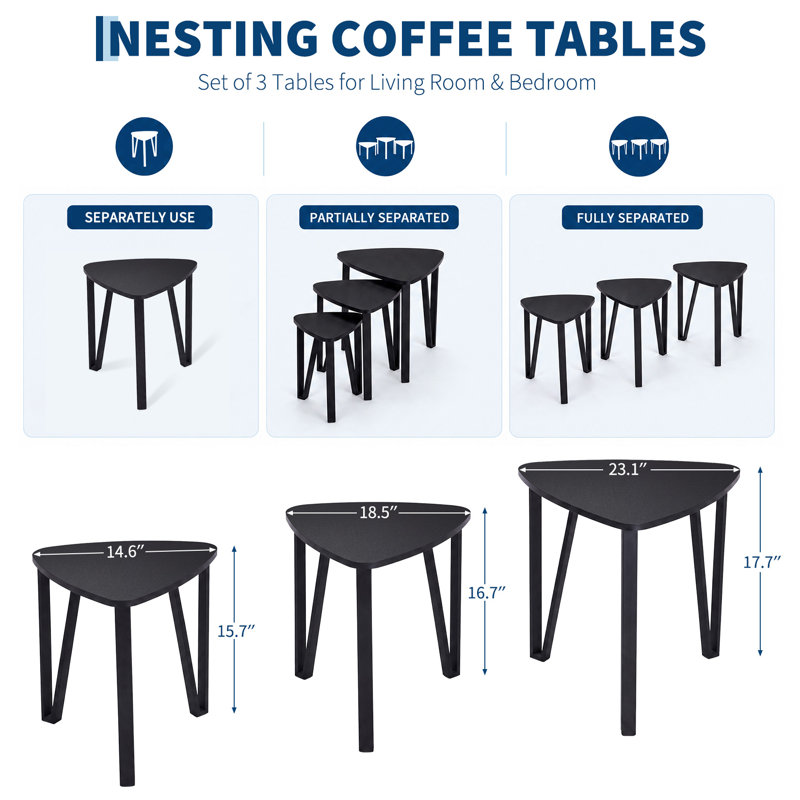 Ensemble de 3 tables basses gigognes Triangle, Noir