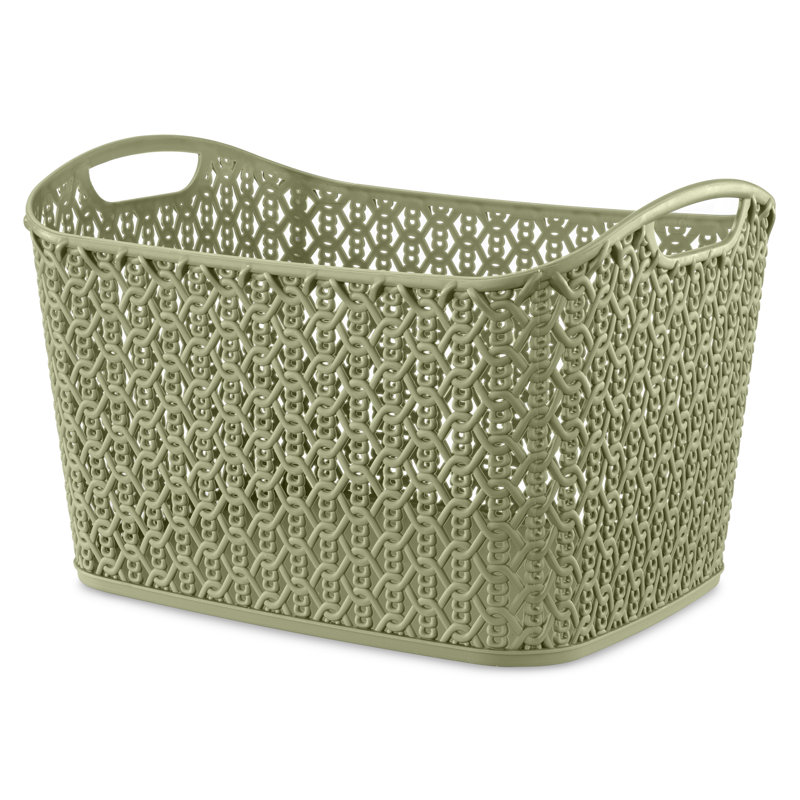 Whitmor Link Stitch Small Resin Form Shelf Tote - Flint Grey, Green, 10" H x 13" W x 15" D