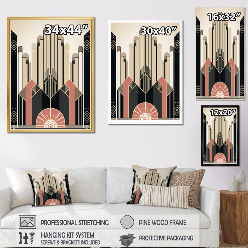 Architure rétro Art nouveau dans des couleurs rétro - décoration murale géométrique moderne, Cadre flottant blanc