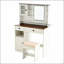 Meuble-lavabo de ferme avec miroir, lumières, station de charge, tabouret, tiroirs, tablettes et armoire d'appoint