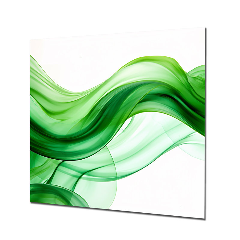 «Green and White Fractal Waves IV», reproduction d'art murale en métal fractal, H 36 po x l 36 po