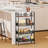 4 Tier Slim Storage Cart, 5.9In Slim Kitchen Cart On Wheels For Small Space, Narrow Rolling Cart With Wooden Top Metal Handle And Wire Mesh