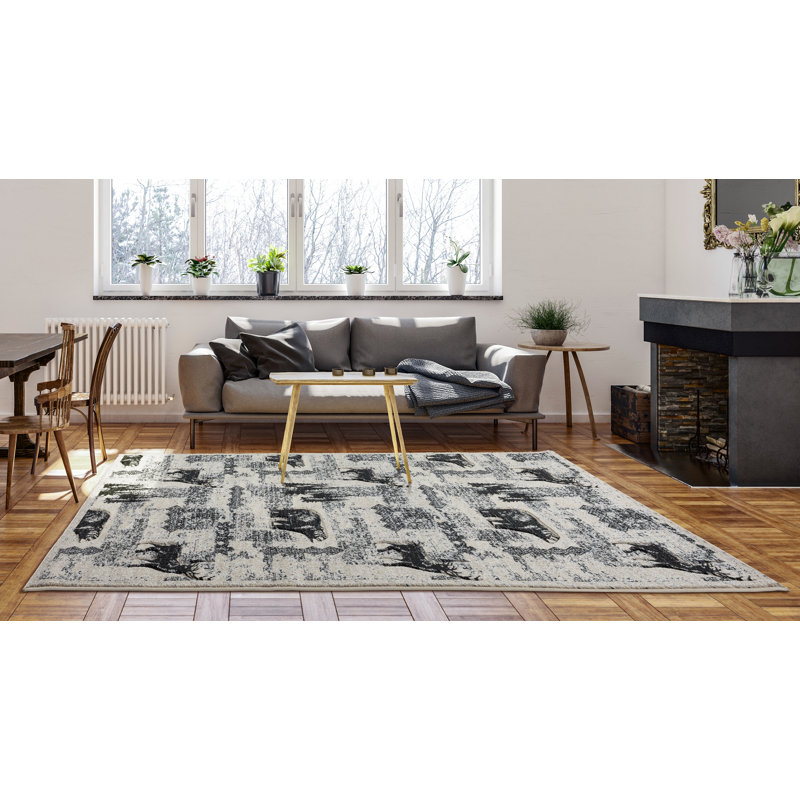Tapis beige / noir Shryock, Rectangle 8 pi 1 po x 10 pi 5 po