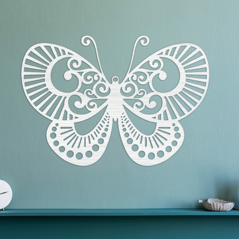 Art mural abstrait d'un papillon avec lignes et pois - ACM blanc (31,82 po x 46 po), H 22,1 po x l 32 po x P 0,25 po, Blanc