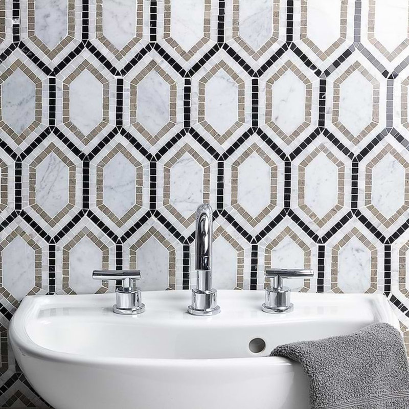 Infinity Hexagon Marble Tile, Carrara/Lagos