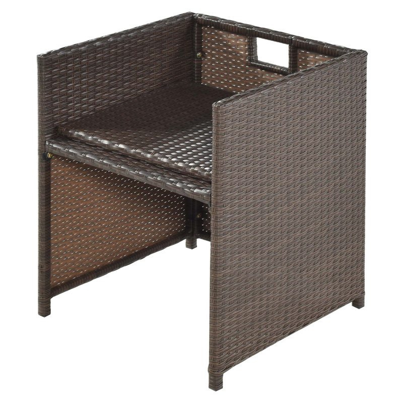 10 - Person Wicker Patio Dining Set with Rectangular Table , Cushions Included, Brown