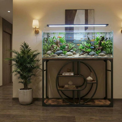 Support d'aquarium de 55 à 75 gallons avec tablettes de rangement et prises de courant, support d'aquarium en métal pour aquariums, aquariums de tortues et terrariums de reptiles
