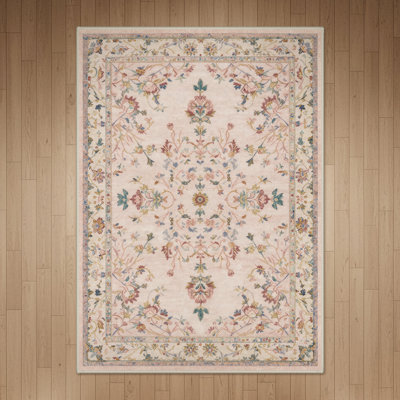 Abadou Vintage Floral Dusty Pink Machine Washable Area Rug with Non-Slip Backing