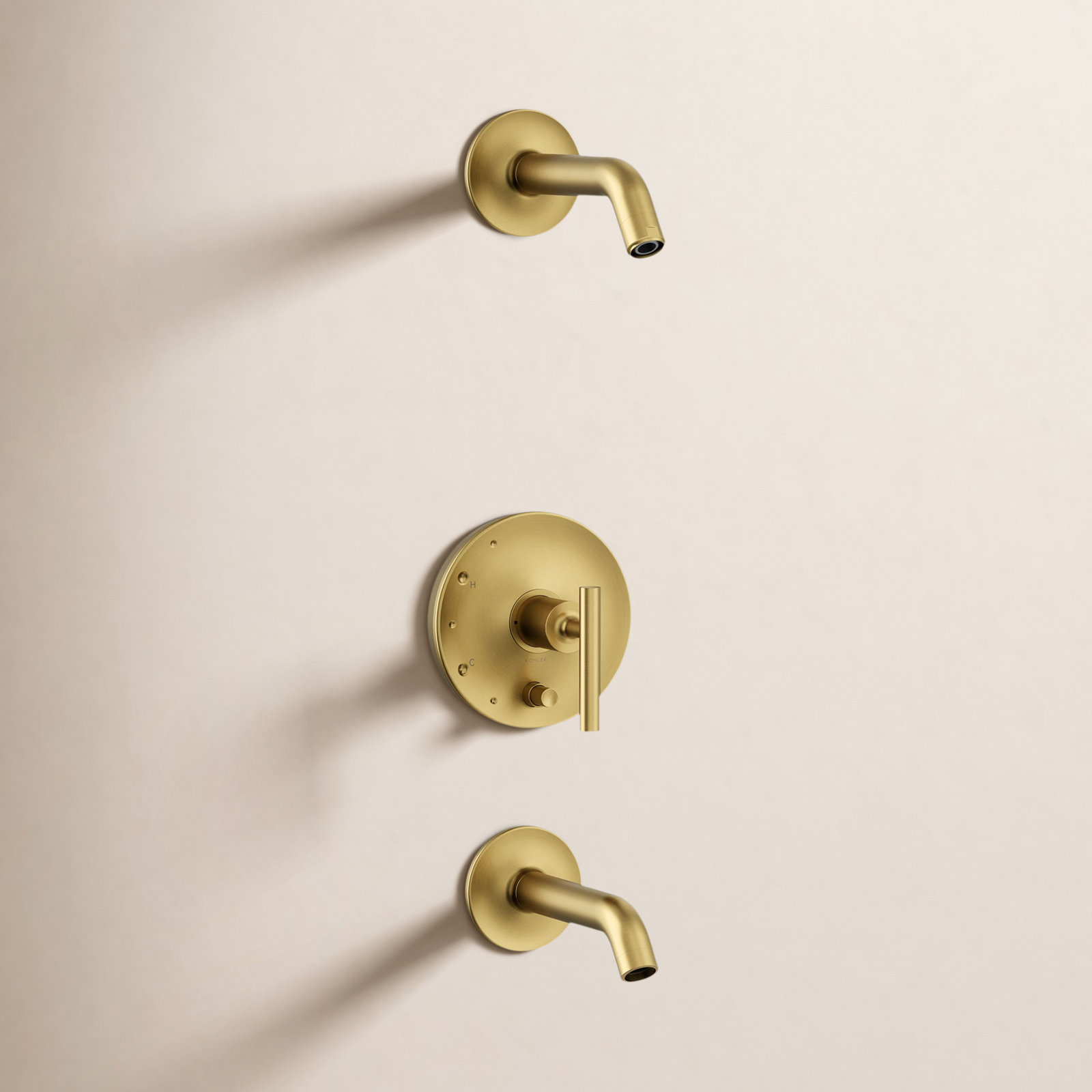 Purist Rite-Temp Bath and Shower Trim Set, Vibrant Brushed Moderne Brass, Lever Handle