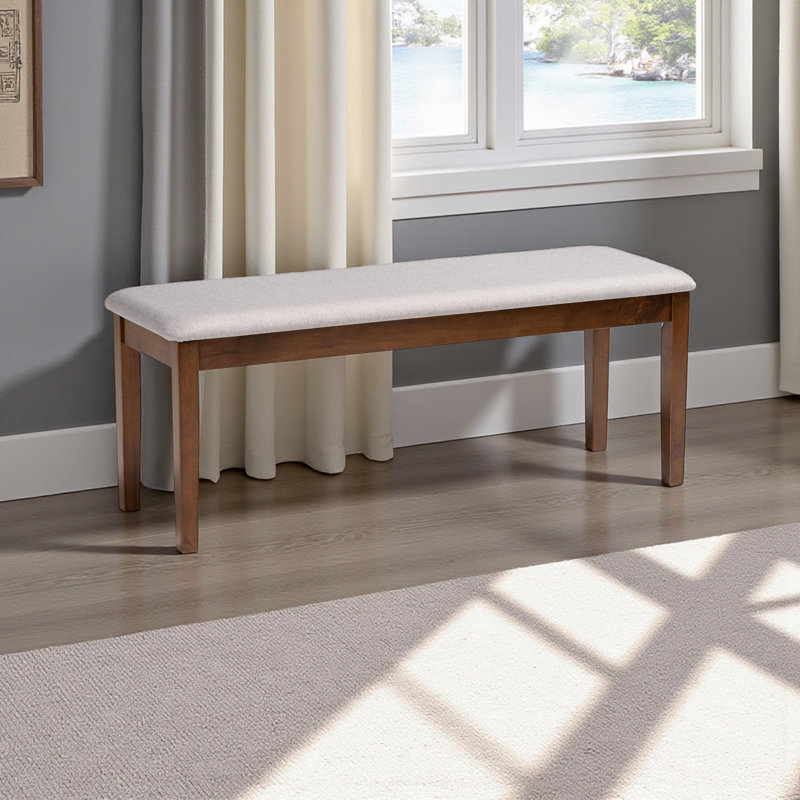 Banc de salle à manger rembourré en tissu gris Exalt et banc noyer brun H 18,61 po x l 47,68 po x P 15,9 po