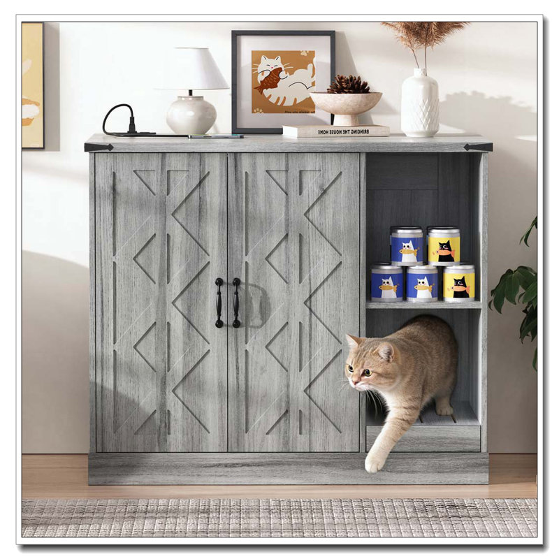 Cat Litter Box Cabinet with Power Outlet
