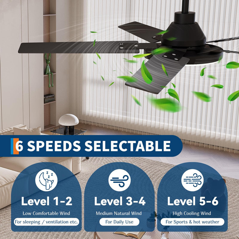 Ventilateur de plafond intelligent 52 po avec télécommande et moteur CC réversible - à intensité variable, 3 CCT, minuterie, à faible bruit pour le salon