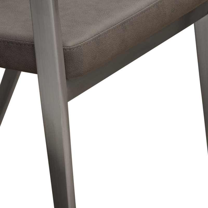 Adele Set Of Two Dining/Accent Chairs In Grey Leatherette W/ Brushed Stainless Steel Leg, Gray Faux Leather