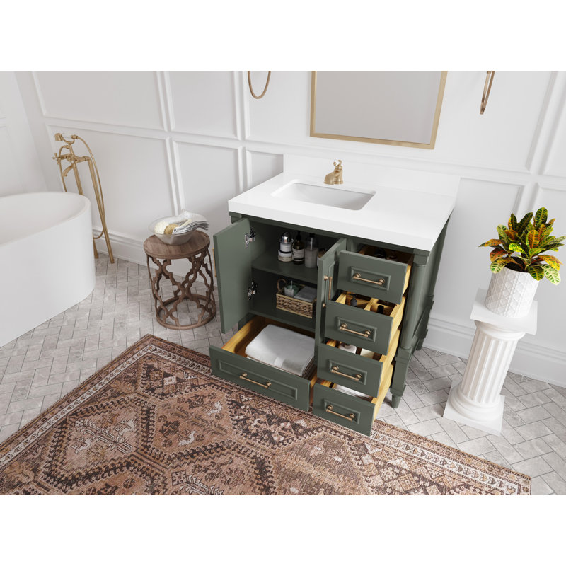 Pewter Green 36" Single Bathroom Vanity with Calacatta Quartz Top