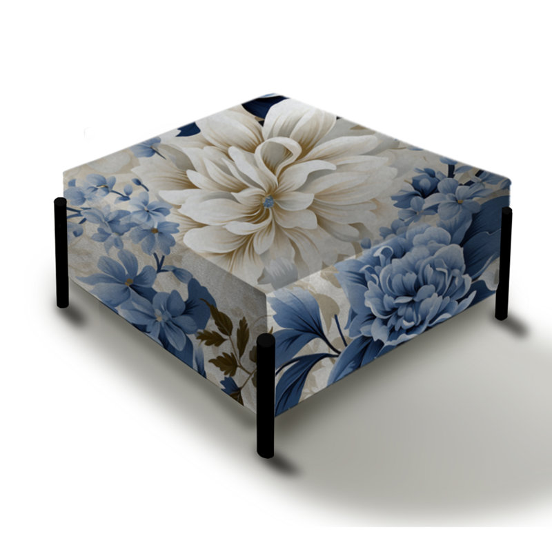 Motif floral victorien bleu et blanc I - grand repose-pieds carré floral