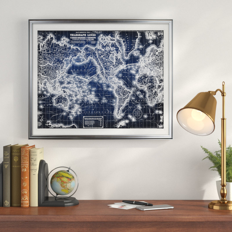 Carte du monde rétro, impression sur l’image vii', Argent, H 31 po x l 43 po x P 1,5 po