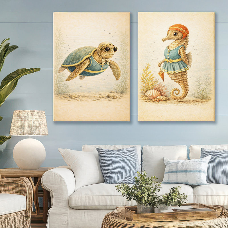 Ensemble de toiles rétro pour animaux de bain 2 pièces, design par Grotto Studios, 36 x 24