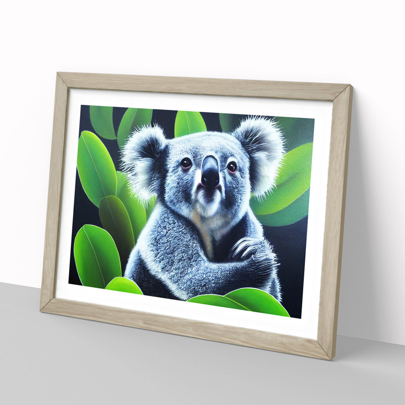 Koala Bear - Single Picture Frame Print, 25cm H x 34cm W x 2cm D, Oak