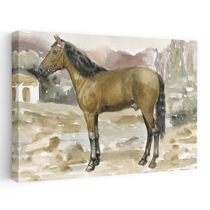 Otis, art contemporain abstrait avec paysage de cheval, H 32 po x l 48 po