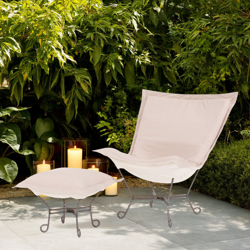 Repose-pieds avec coussin sunbrella Misayo, Titane, Sable paysage marin