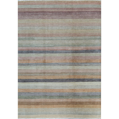 Tapis bleu et brun noué à la main de haute qualité