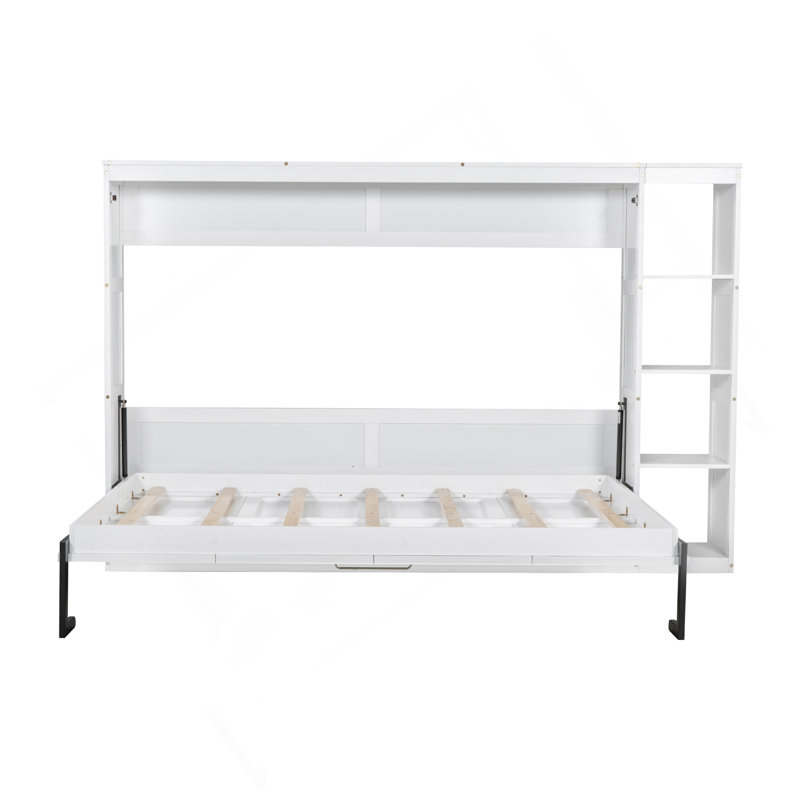 Lit escamotable double avec bibliothèque, blanc, Blanc
