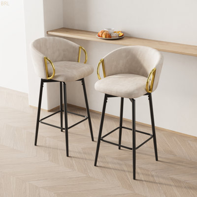 Ensemble de 2 chaises de bar 30 pouces pivotantes à 360 ° de style moderne avec une conception simple, des tabourets hauts confortables et des chaises de salle à manger flexibles convenant aux bars, aux restaurants et aux chaises de bar en velours
