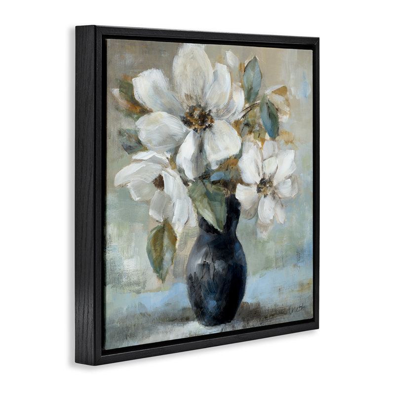 Fleurs dans un vase, art mural encadré par Lanie Loreth, Cadre flottant noir de jais, H 18 po x l 18 po