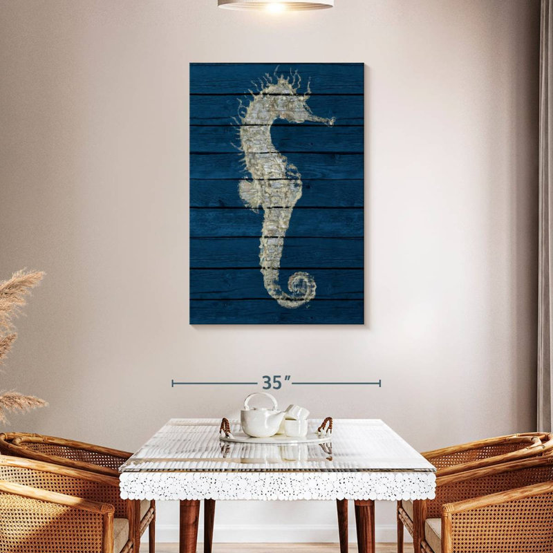 Hippocampe antique Brampt sur bleu I, H 45 po x l 30 po