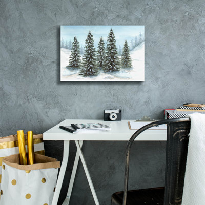  «Snowy Pines 1» par Anika Goodhue, art mural sur toile, 18 po x 12 po