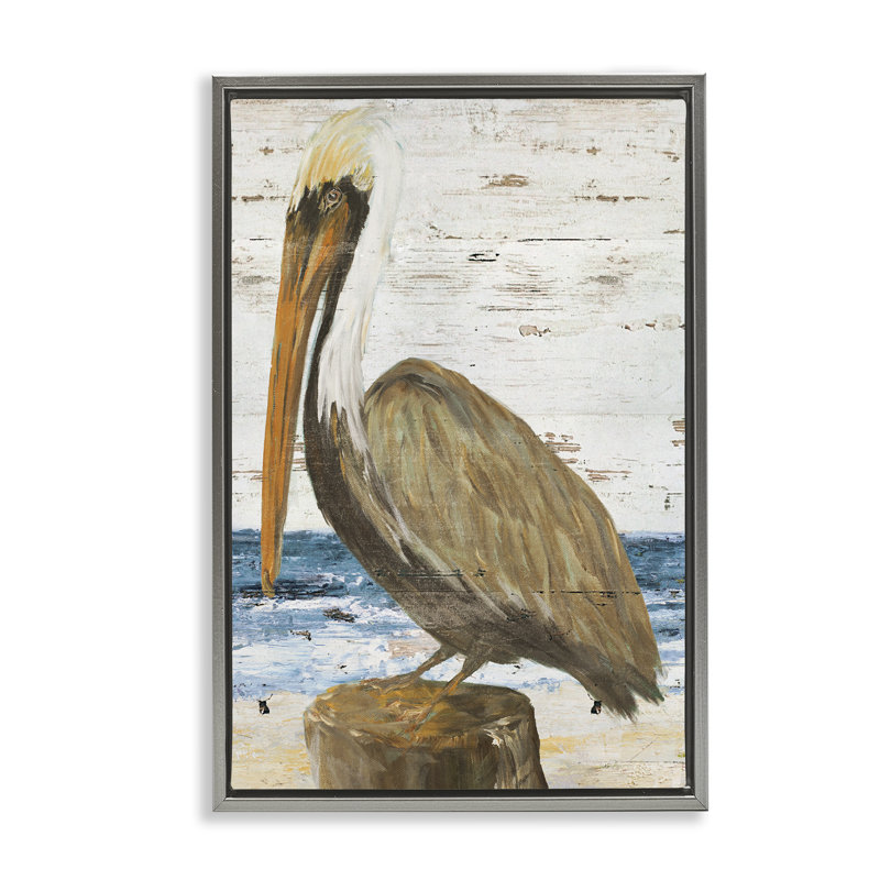 «Rustic Ocean Pelican Brown», toile flottante encadrée par Julie DeRice, Cadre flottant gris lustré, H 31 po x l 21 po