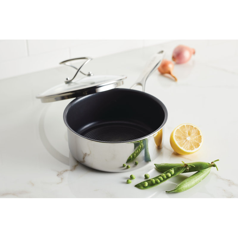 Circulon Clad Stainless Steel Saucepan with Glass Lid and Hybrid SteelShield Nonstick, 2-Quart