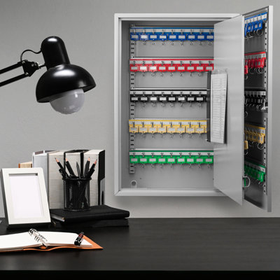 150 Adjustable Key Cabinet, Gray Finish, Steel Construction, With Lock And Wall Mounting Kit Box Lock, Mount For Easy Access To Keys